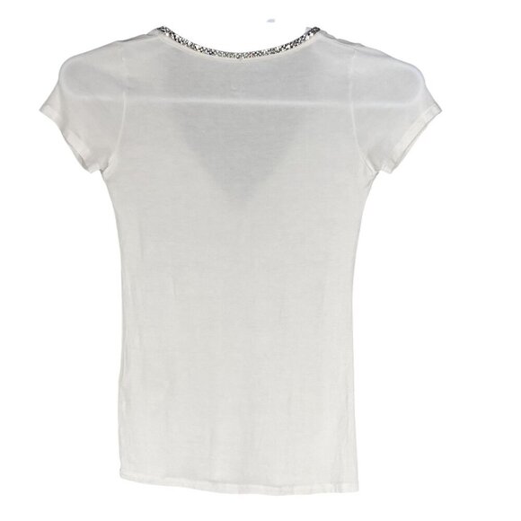 Majestic Paris Swarovski Crystals Women XS White Coquette T Shirt Clean Girl Top - Picture 9 of 15